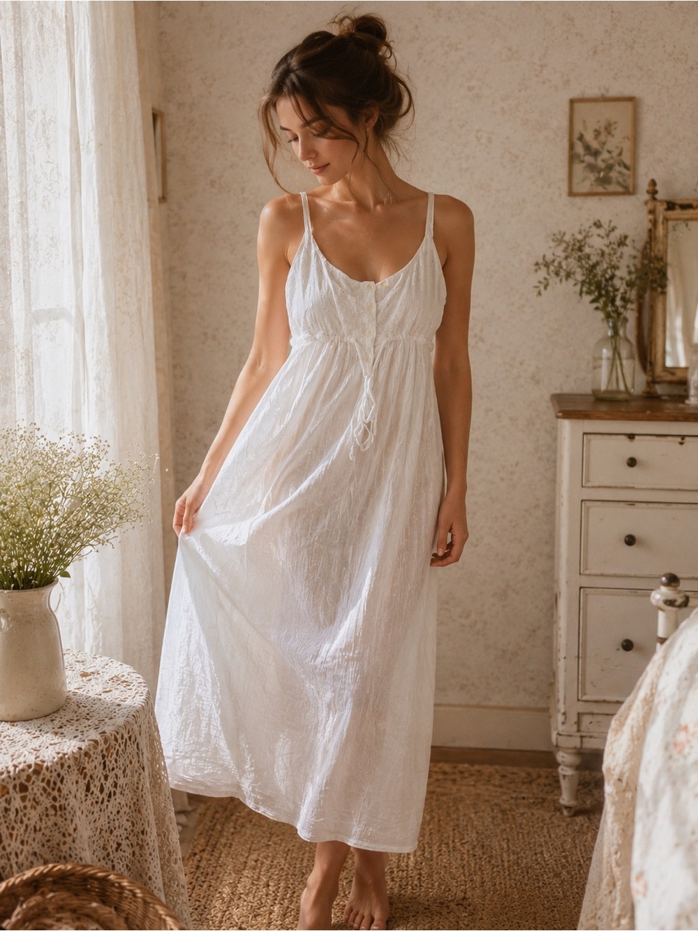 Victoria’s Secret White Cotton Cottagecore Nightgown M - Picture 2 of 7